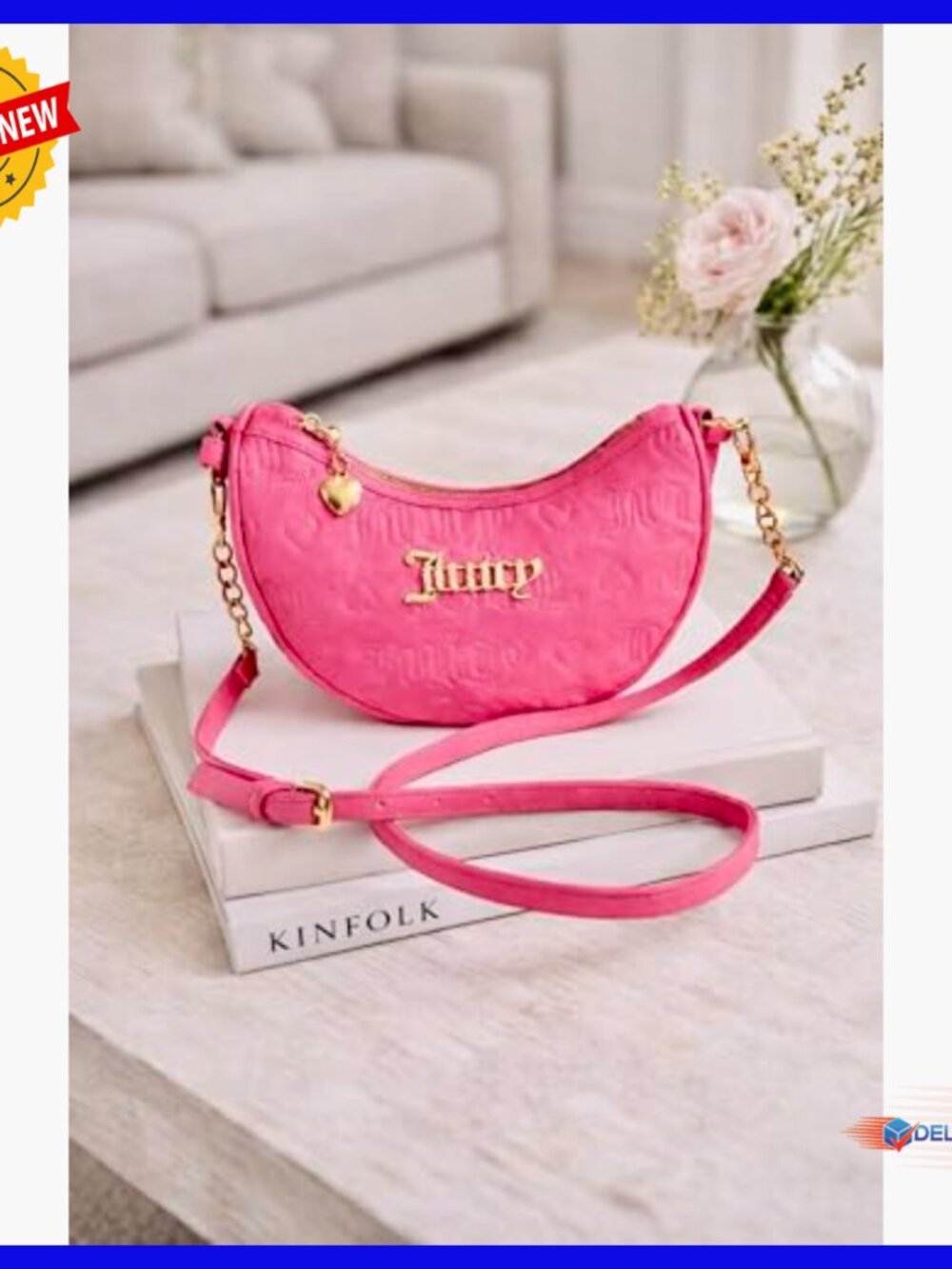 Mini Hobo Bag with Adjustable Crossbody Strap, Gold Hardware, Embossed Logo - Picture 3 of 5
